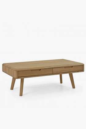 Massiver Couchtisch aus Weiß-Eiche mit 4 Schubladen und